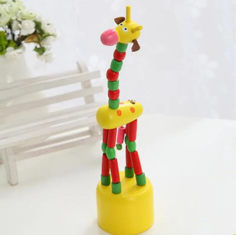 Cute Wooden Toys Puzzles Swing Dancing Cartoon Animal Rocking Giraffe Toys 