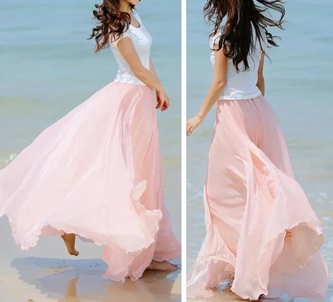 Летние женские юбки, повседневные пляжные праздничные юбки с высокой талией, свободные шифоновые длинные Макси плиссированные женские юбки