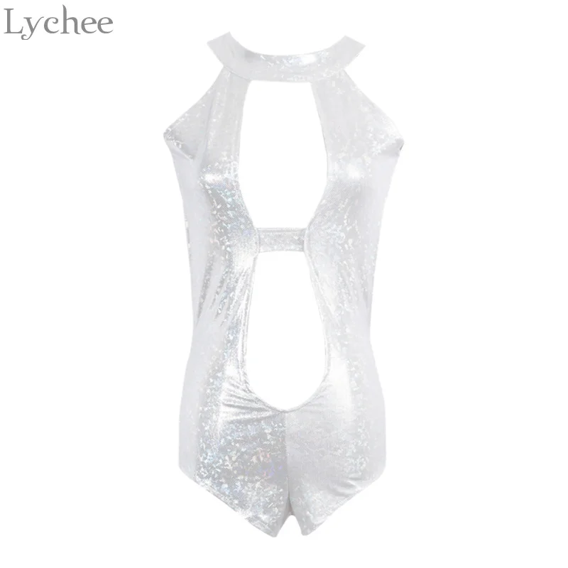 Lychee Harajuku панк летнее Сексуальное Женское боди голографическое лазерное открытое без рукавов