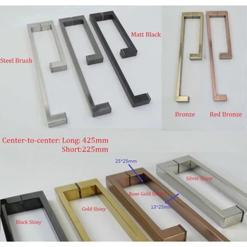 

304# Stainless Steel Square Glass Door Pull Handle Commercial Shower box double glass door bar