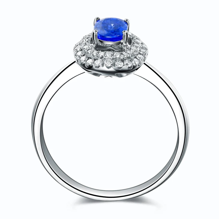ZOCAI STYLE RING REAL 18K WHITE GOLD 0.65 CT REAL BLUE SAPPHIRE RING 0.20 CT DIAMOND RING