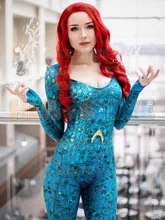 3D プリント女王メラ正義リーグボディスーツ高品質クインメラコスプレ衣装アクアマン映画版メラタイツカスタム(China)