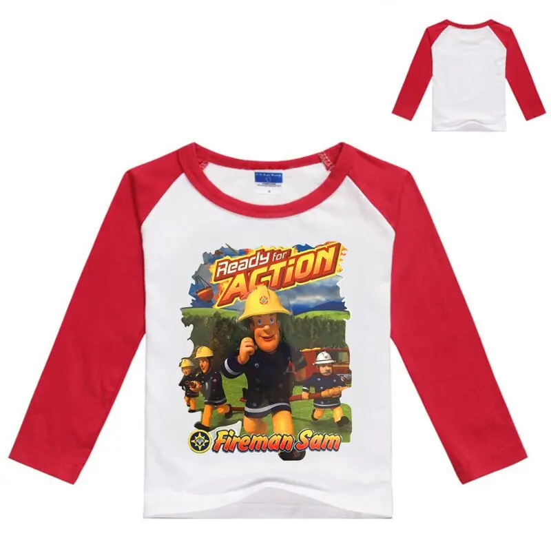 Новинка весны для маленьких мальчиков Костюмы пожарный футболка Дядя Сэм для маленьких мальчиков топы с длинными рукавами детские футболки с рисунками из мультфильмов Повседневное модные от бренда "Nova", fhjyu6