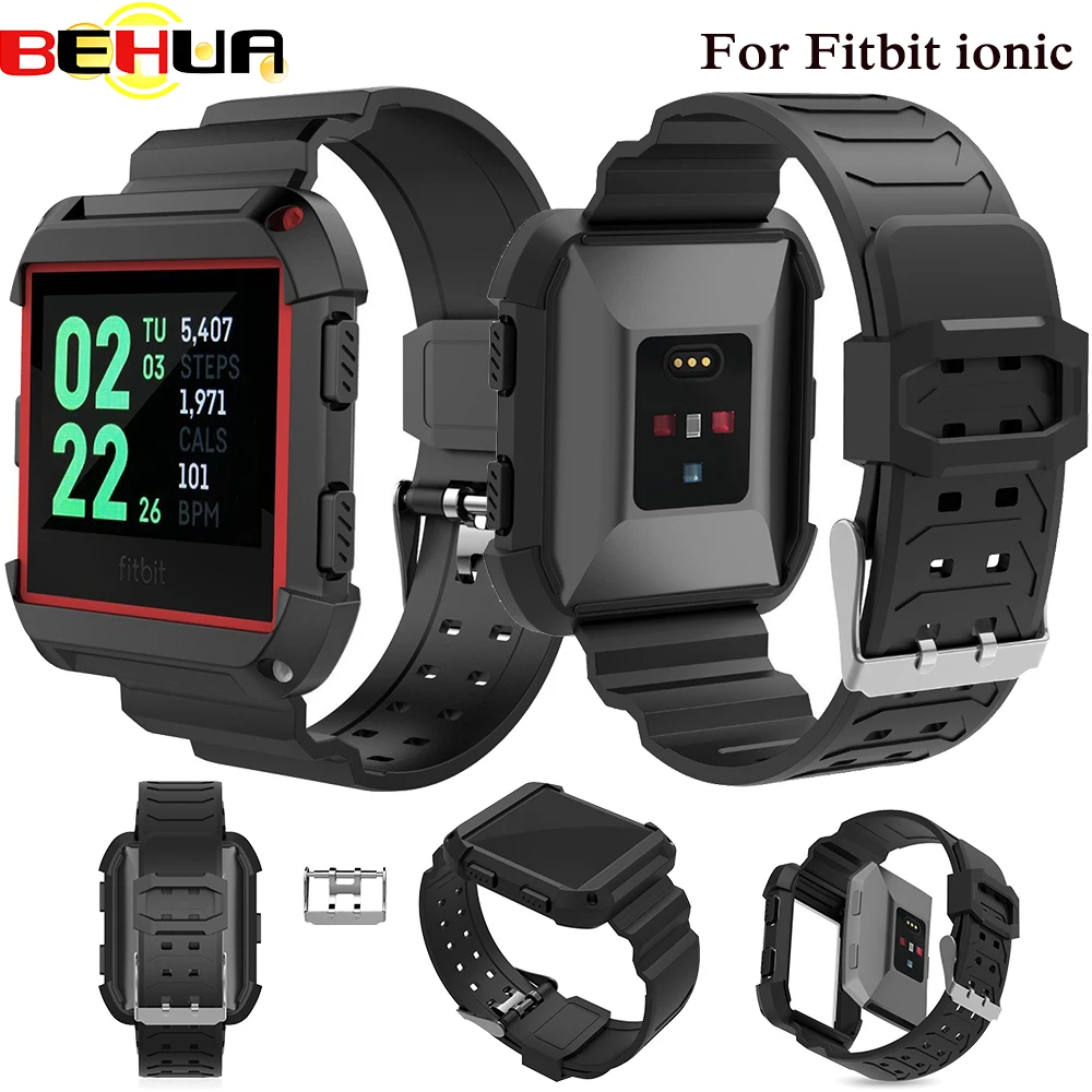 

2in1 Lightweight Silicone Sport Watch Band Strap for Fitbit Ionic Smart Watch Adjustable Replacement Bracelet with Case Bangle