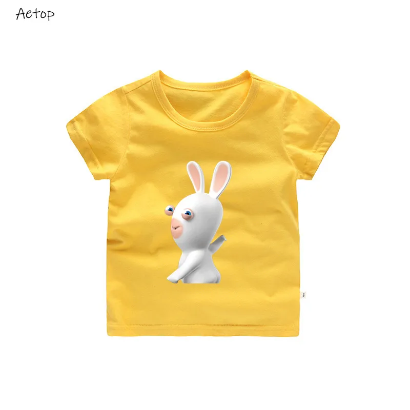 Детская футболка с принтом «Raving Rabbids» забавная футболка для мальчиков и девочек с изображением кролика и бешеного кролика детские летние топы b076 - Цвет: yellow 2