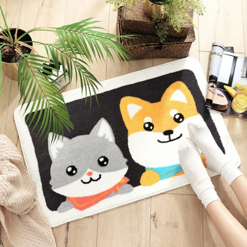 Милое масло Собака Печатные фланелевые приветственные напольные коврики животное коврик для ванной комнаты Придверные коврики для гостиной Противоскользящий коврик