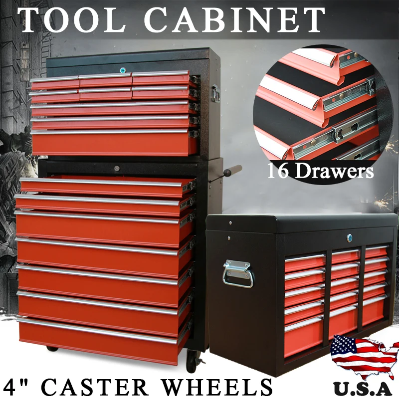 

Shellhard Home Storage Box Mechanic Trolley Tool Box Cabinet with 16Drawers 4 Castor Rolling Toolbox Part A+Part B