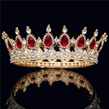 

Vintage Baroque 12 Designs Red Crystal Wedding Crown Brides Tiaras Round Diadem for Queen King Bridal Hair Jewelry Ornaments
