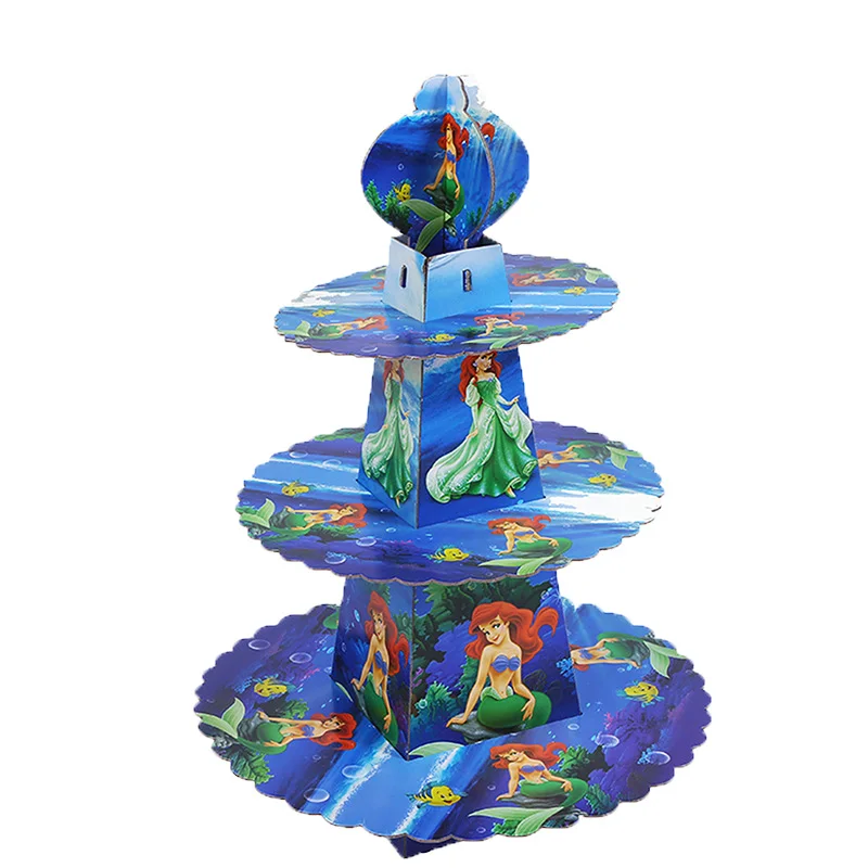 Mermaid Cartoon Theme party supplies Balloons Disposable tableware paper plate/candy box/flags wedding Girl birthday party decor - Цвет: cake stand 1pcs