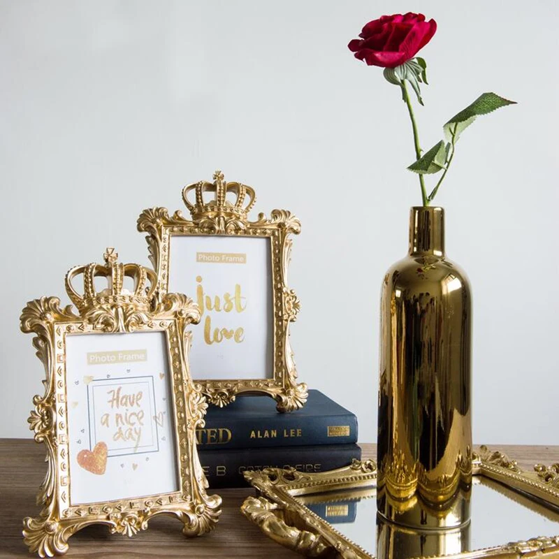 5 моделей роскошный стиль барокко Золотая Корона Декор креативная рамка из смолы для картины фото настольная рамка подарок для дома Свадебные украшения