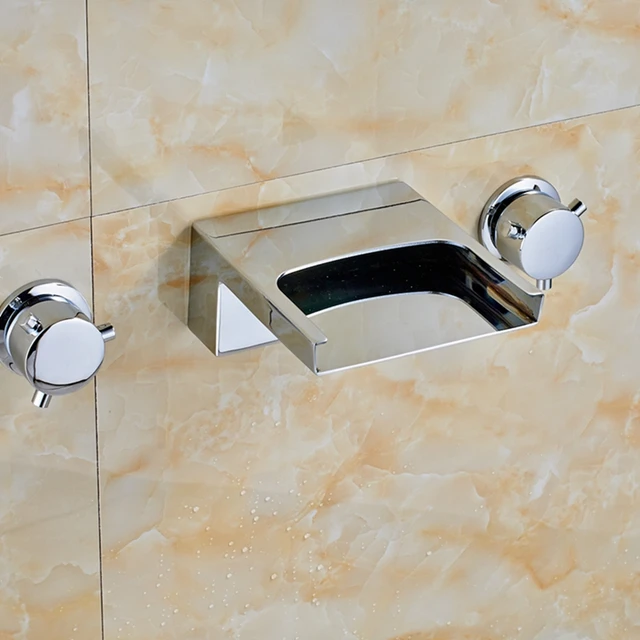 chrome brass waterfall wide spout bathroom faucet wall mount tub mixer tap new - Wall Mount Bathroom Faucet chrome brass waterfall wide spout bathroom faucet wall mount tub mixer tap new - Wall Mount Bathroom Faucet