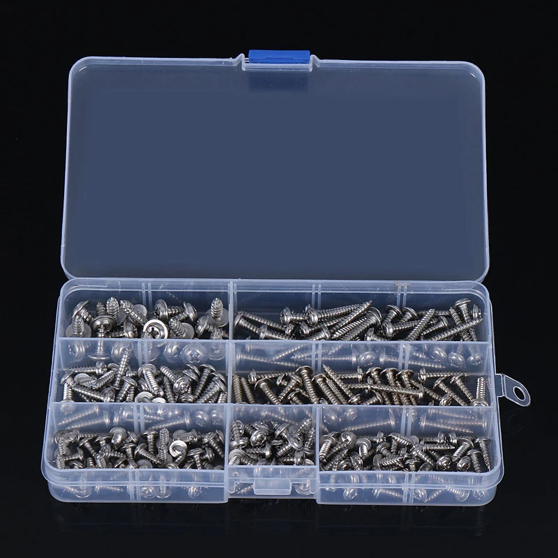 MAYITR 200 Pcs 7 Tamanhos de Parafusos de Aço Inoxidável Pan Cabeça Phillip Tapper Kit de Parafusos Auto Tocando Parafuso Fixador