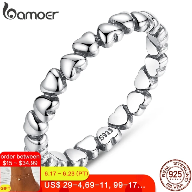BAMOER 925 100% Solid Sterling Silver Forever Love Heart Finger Ring Original Jewelry Gift GLOBAL SHOPPING FESTIVAL 2019 PA7108
