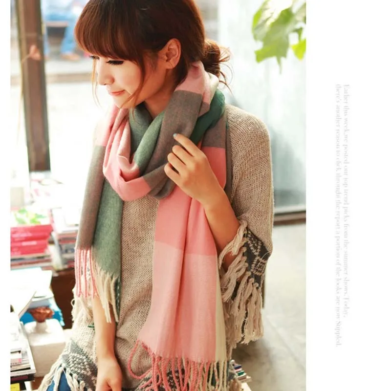 

2019 Classical Plaid Warm Autumn Winter Wool Scarf Women Shawl Cashmere Scarfs For Female Lady Wide Lattices Long Wrap Blanket