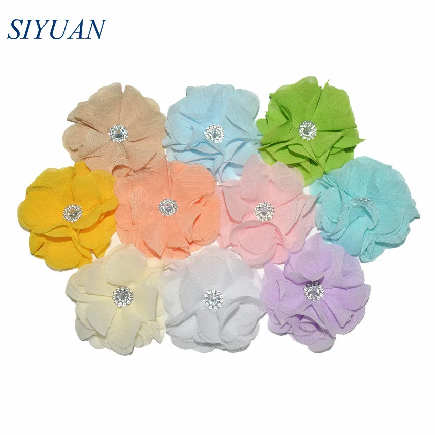 

10pcs/lot DIY Boutique Fabric Chiffon Flower with Plastic Button Hairpin Accessories Solid Color TH296