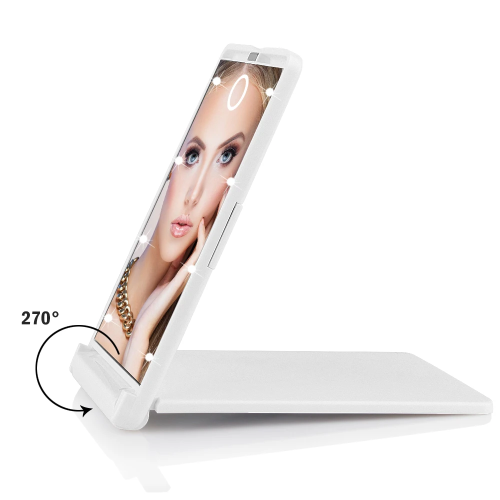 Складная 3X увеличительное карманное зеркало для макияжа с подсветкой 2 стороны 8 светодиодный Сенсорный экран зеркало для путешествий
