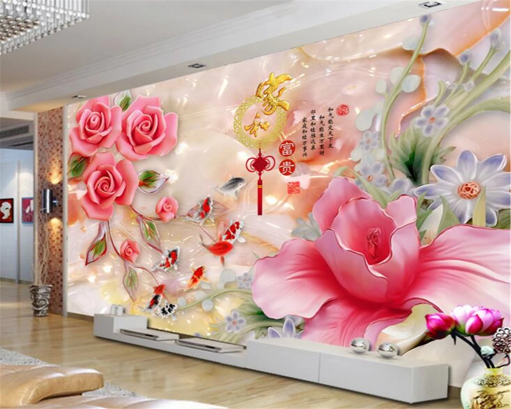 Custom any size 3D wallpaper high-quality magnolia rose goldfish home decoration mural wallpaper for walls 3 d