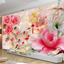 Beibehang Пользовательские Любой размер 3D обои для дома и богатый нефрит резьба Магнолия Роза Украшения Дома Настенные обои для стен 3 d
