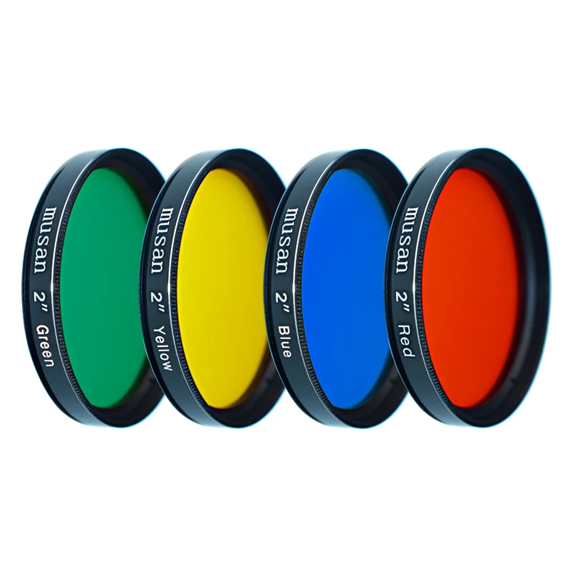 preço 4 pcs 2 polegadas Conjunto Filtro De Cor Padrão para a Ocular Do Telescópio amarelo vermelho Verde Azul para Lunar Planetário Observação + Box