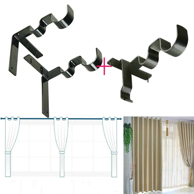 New Drop Kwik Hang Curtain Rod Brackets Adjustable Double