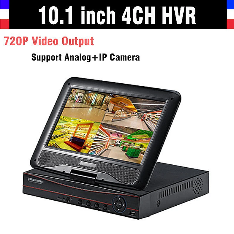 New 10.1" LCD Monitor CCTV 4CH 720P Recorder HDMI Output AHD DVR 4