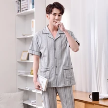 Высокая Качественный хлопок Новые летние Пижамные комплекты с принтом в полоску Пижама Для мужчин трикотажные пижамы Для мужчин пижамы домашние комплекты