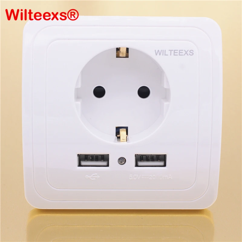 Электрический Настенный адаптер WILTEEXS с двойным USB портом 5 в 2 А розетка