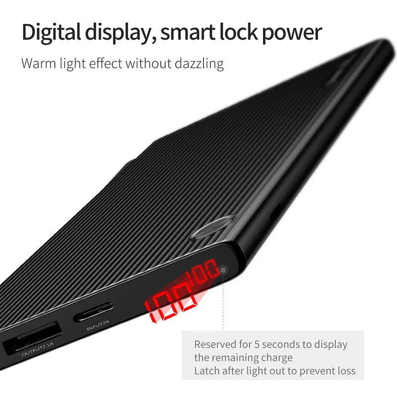 Baseus 10000mAh Dual USB Power Bank Portable External Battery Charger For iPhone Mobile Phone LCD Powerbank With 2 in 1 Cable