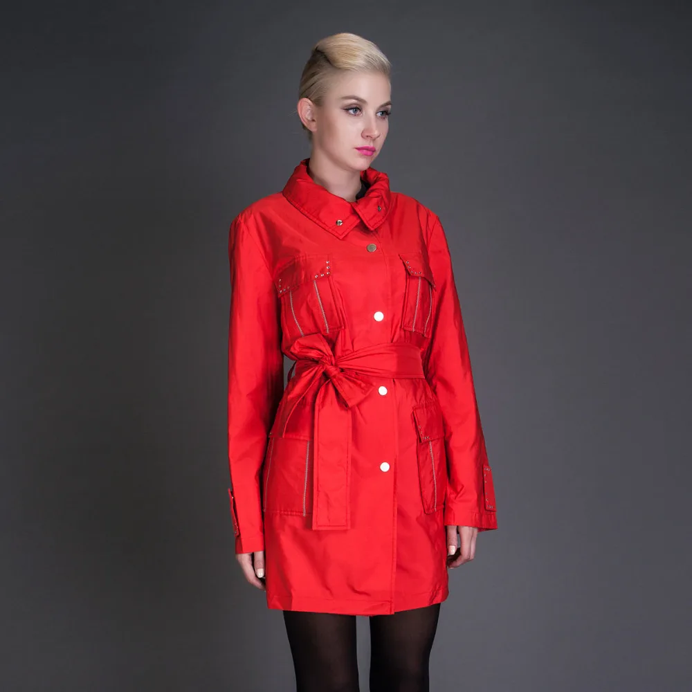 Basic Editions Women Spring Summer Casual Slim Fit Sashes Trench Coat