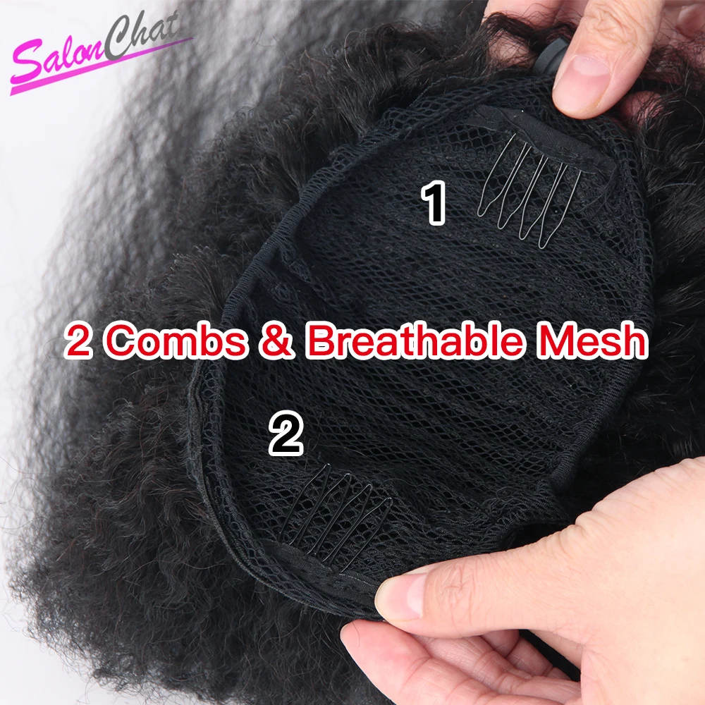 Kinky em Linha Rabo de Cavalo Grampo em Extensões do Cabelo Reta Cabelo Humano Peruano Grosso Yaki Cor Natural Remy Cabelo Salonchat 18 de cabelo humano em extensões de cabelo