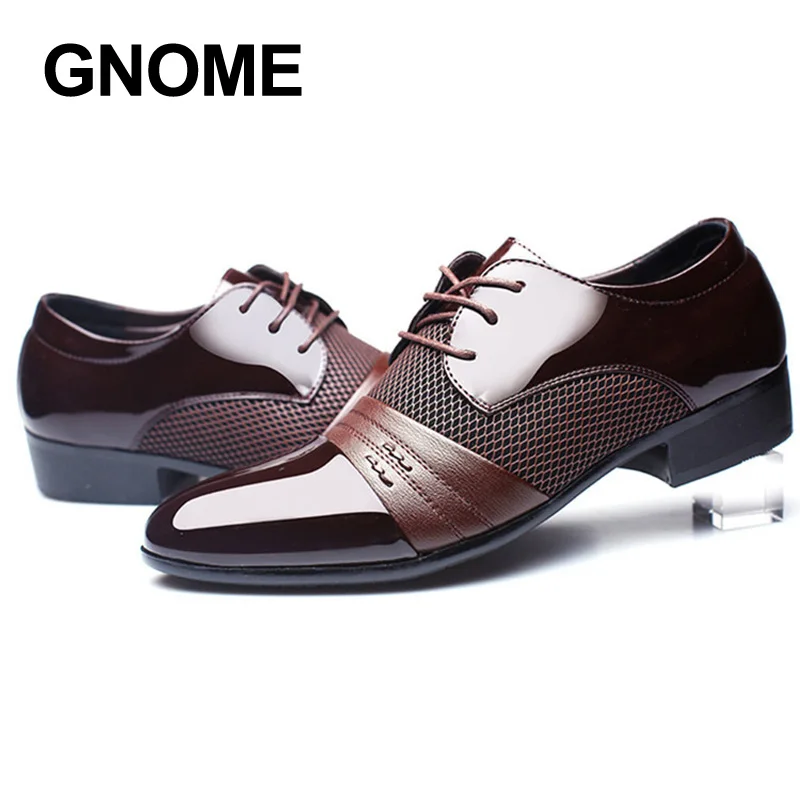 GNOME/Классические Мужские модельные туфли; роскошные мужские деловые оксфорды; цвет черный, коричневый, винный; официальная кожаная обувь с острым носком для мужчин; большой размер 48