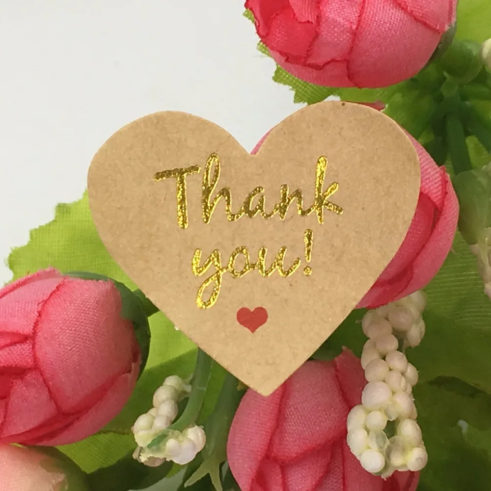 Наклейки Thank You под золото 100 шт./лот милые наклейки в форме сердца для домашней
