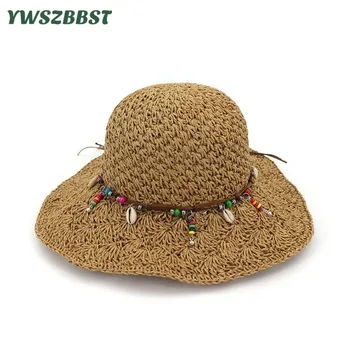 

New Summer Women Sun Hats Female Wide Large Brim Foldable Straw Hat Rope Accessories Women Sunscreen Cap Beach Bucket Hat