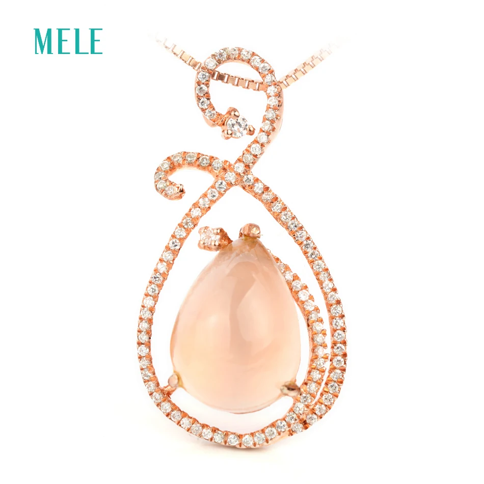 

MELE Natural rose quarts sterling silver pendant , pears 10mm*15mm, top quality, lovely pendant for lovely ladies