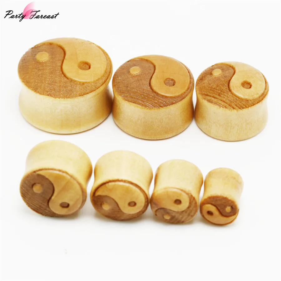 

Solid Wood Carving Solid Color Yin Yang Gossip Ear Expansion Ear Plugs Flared Women Ear Plugs And Tunnels Body Piercing