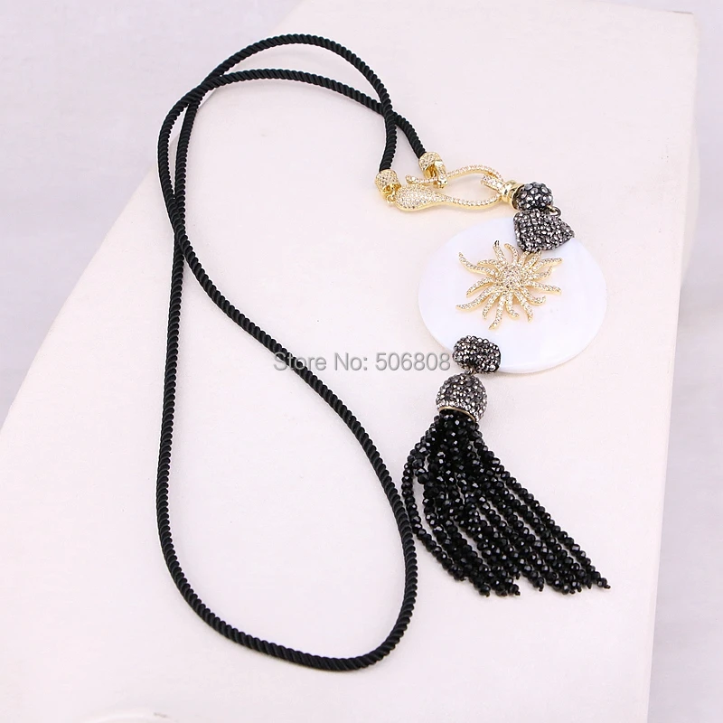 

3 Strands ZYZ181-9315 Rope Macrame Nylon Cords Necklace, Shell With Micro Pave CZ Charms Pendant necklaces Jewelry for women