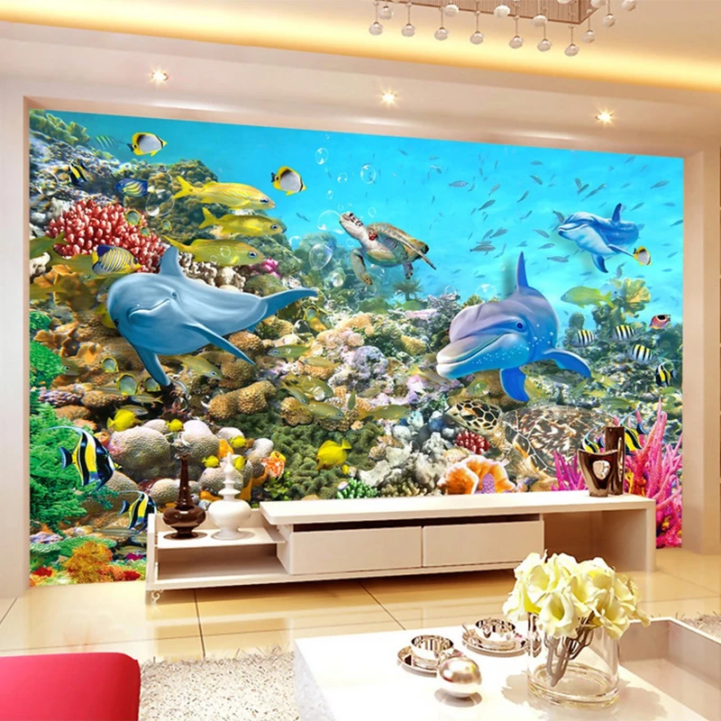 

Custom Photo Wallpaper HD Underwater World Dolphin 3D Wall Murals Kid's Room Living Room TV Sofa Backdrop Wall Papel De Parede