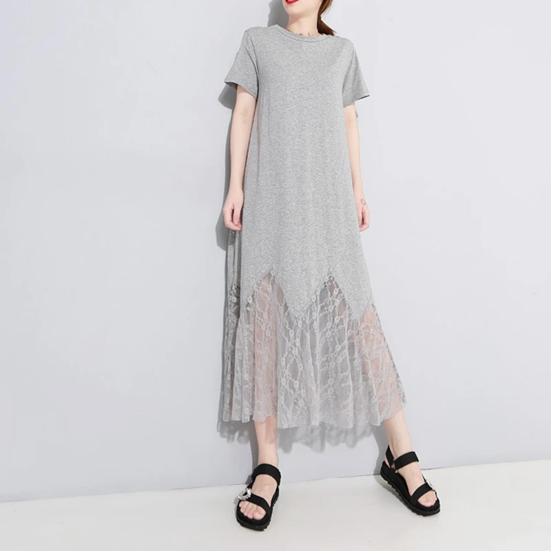 Cotton Dress Lace Patchwork Women Mermaid Dress Party Perspective ANGEL'S WING Summer Vestidos Korean Dresses LT408S50