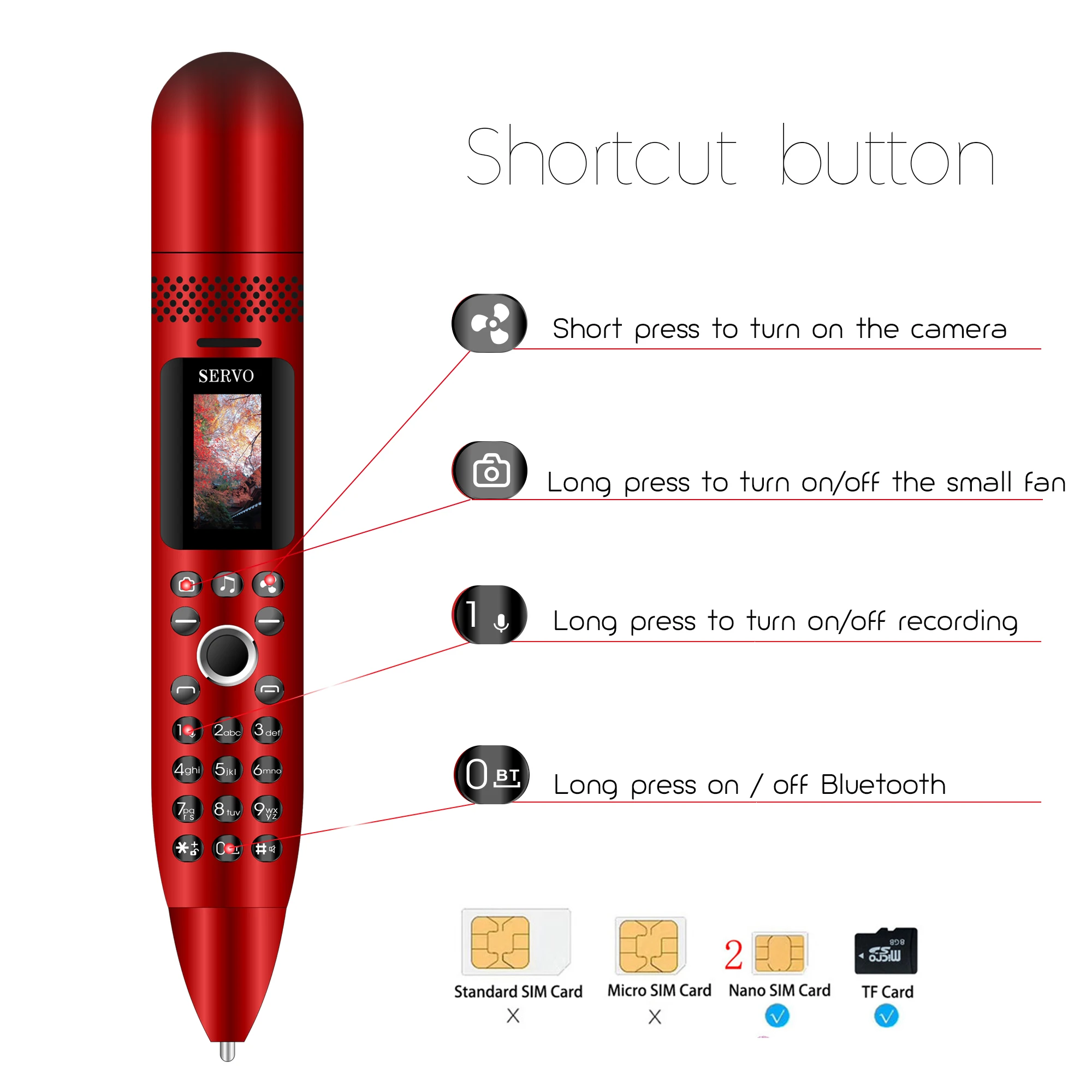 Волшебный голосовой мобильный телефон SERVO K08 Bluetooth Dialer Reporter записывающая ручка синхронизация мобильного телефона контактный мини ручной вентилятор celular