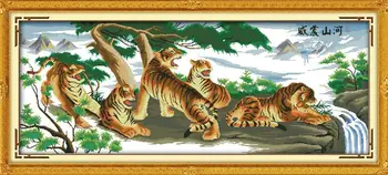 

DIY Patchwork 11CT Tigers with the mountain and river Needlework DMC Cross Stitch Kits for Embroidery Knitting Needles Crafts