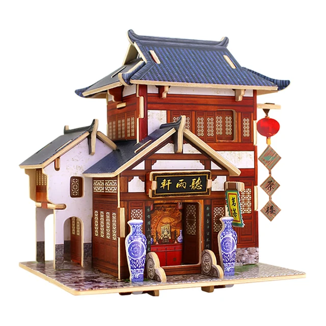 Best Offers ROBOTIME China Tea House Doll Houses 3D DIY Assembly Wooden Handmade Dollhouse Furniture Miniature Toys for Children Gifts 2019