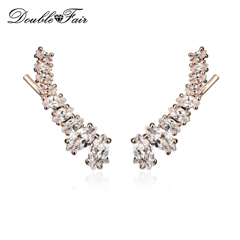 Double Fair CZ Камень Крыло Стиль Стад Серьги Из Розового Золота Цвета/Серебряный Тон Мода Кубический Цирконий, Ювелирные Изделия Для Женщин DFE791