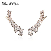 Double Fair CZ Камень Крыло Стиль Стад Серьги Из Розового Золота Цвета/Серебряный Тон Мода Кубический Цирконий, Ювелирные Изделия Для Женщин DFE791