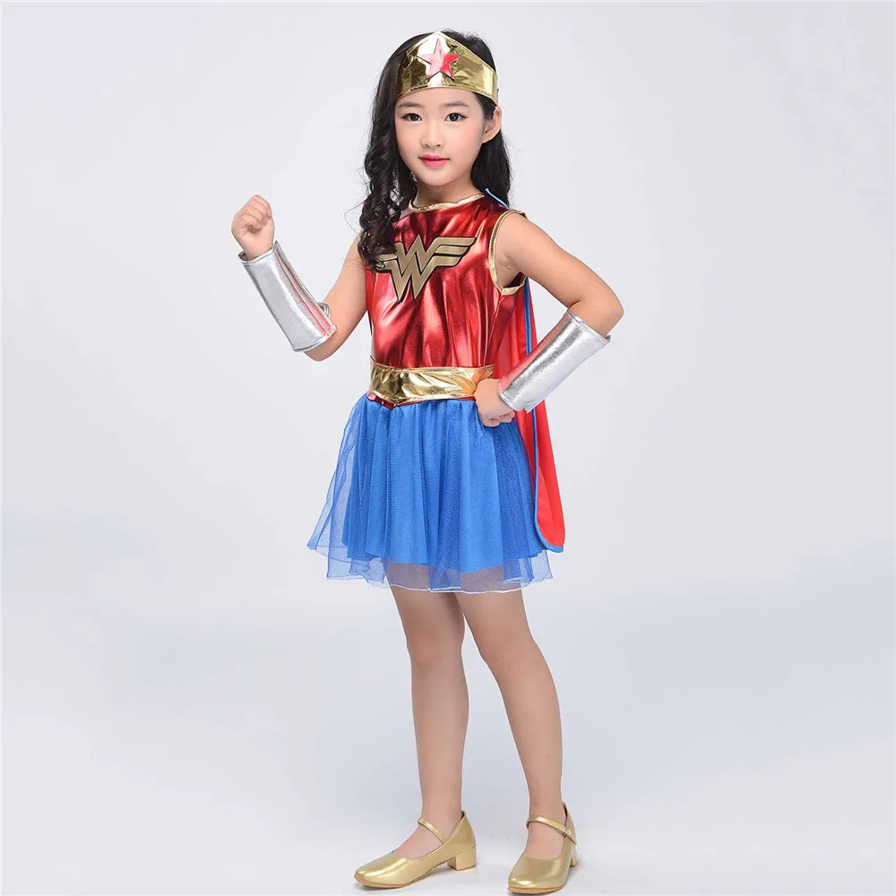 Deluxe Wonder Woman Costume for Kids Girls Classic Premium Supergirl Costume DC Comic Superhero Fan