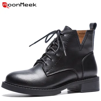 

MoonMeek 2020 fashion women boots new arrive genuine leather ladies boots popular round toe ankle boots