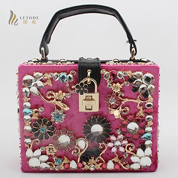 bags for women clutch bag diamonds flower shoulder bag evening bag bolsa feminina luxury handbags women bags designer totes - Цвет: Rose red