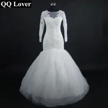 2017 The Latest African Full Sleeves Lace Mermaid Wedding Dress Bridal Gown Vestido De Noiva