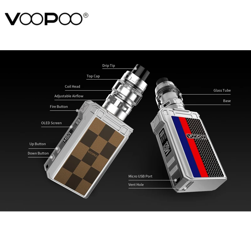 Оригинальный мини комплект Voopoo Alpha Zip встроенный аккумулятор 4400 мАч емкость 120 Вт