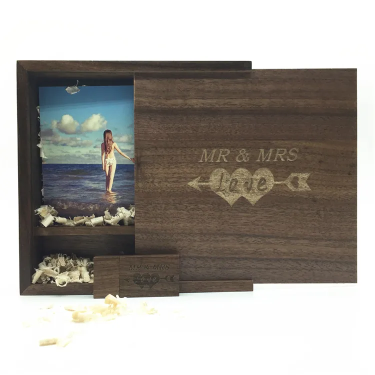 

One Pcs Free LOGO Photo Album walnut Wood USB+Box Pendrive USB flash drive 8GB 16GB 32GB 64GB Photography (170*170*35 mm)