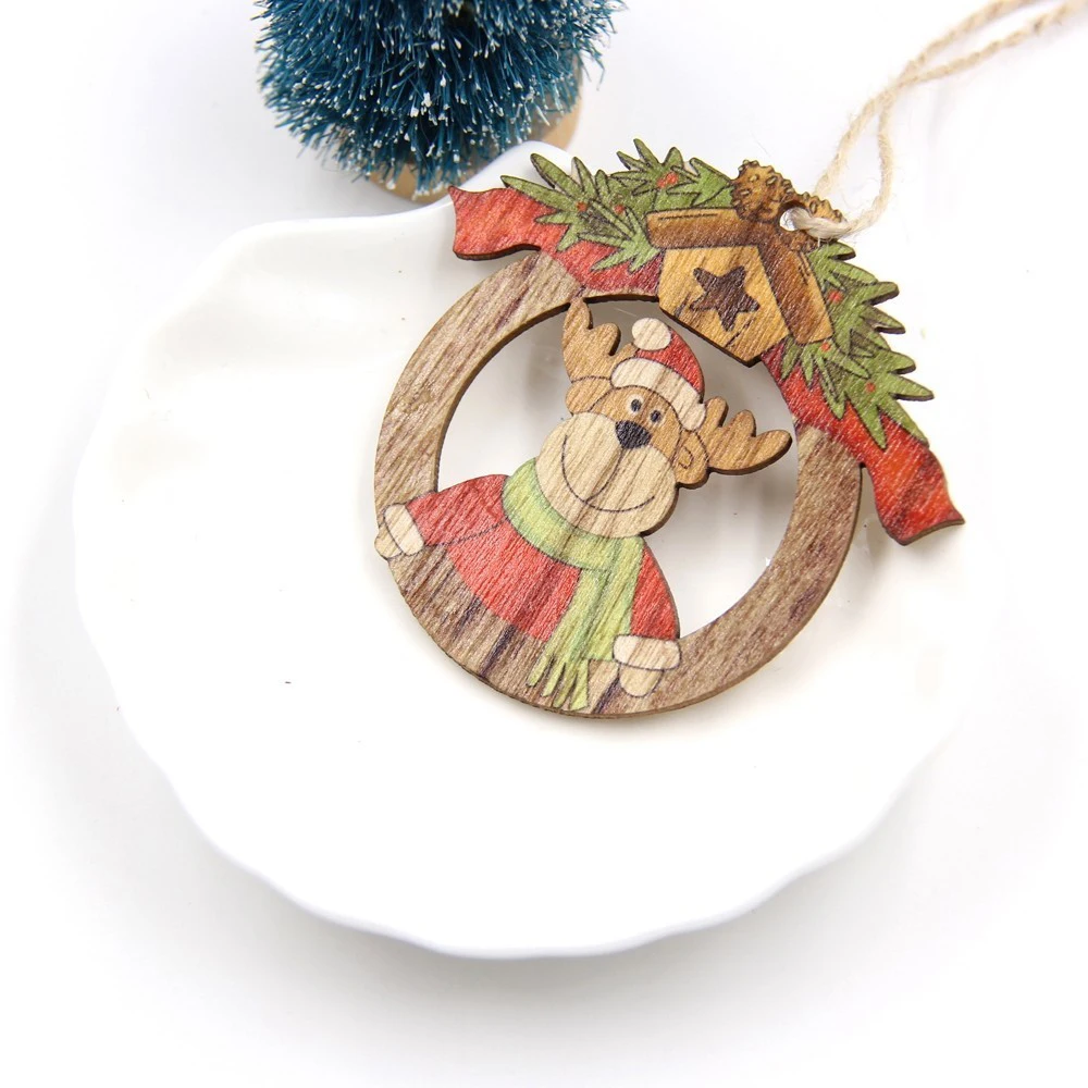 Горячее предложение! 1 шт. креативные рождественские деревянные подвески, украшения своими руками из дерева, украшения для рождественской елки, украшения для рождественской вечеринки, детский подарок - Цвет: 677-Round Deer